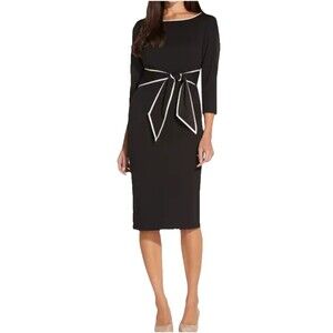 Adrianna Papell Women's Stretch Tipped Three-Quarter Sleeve Crepe Dress 12 Black